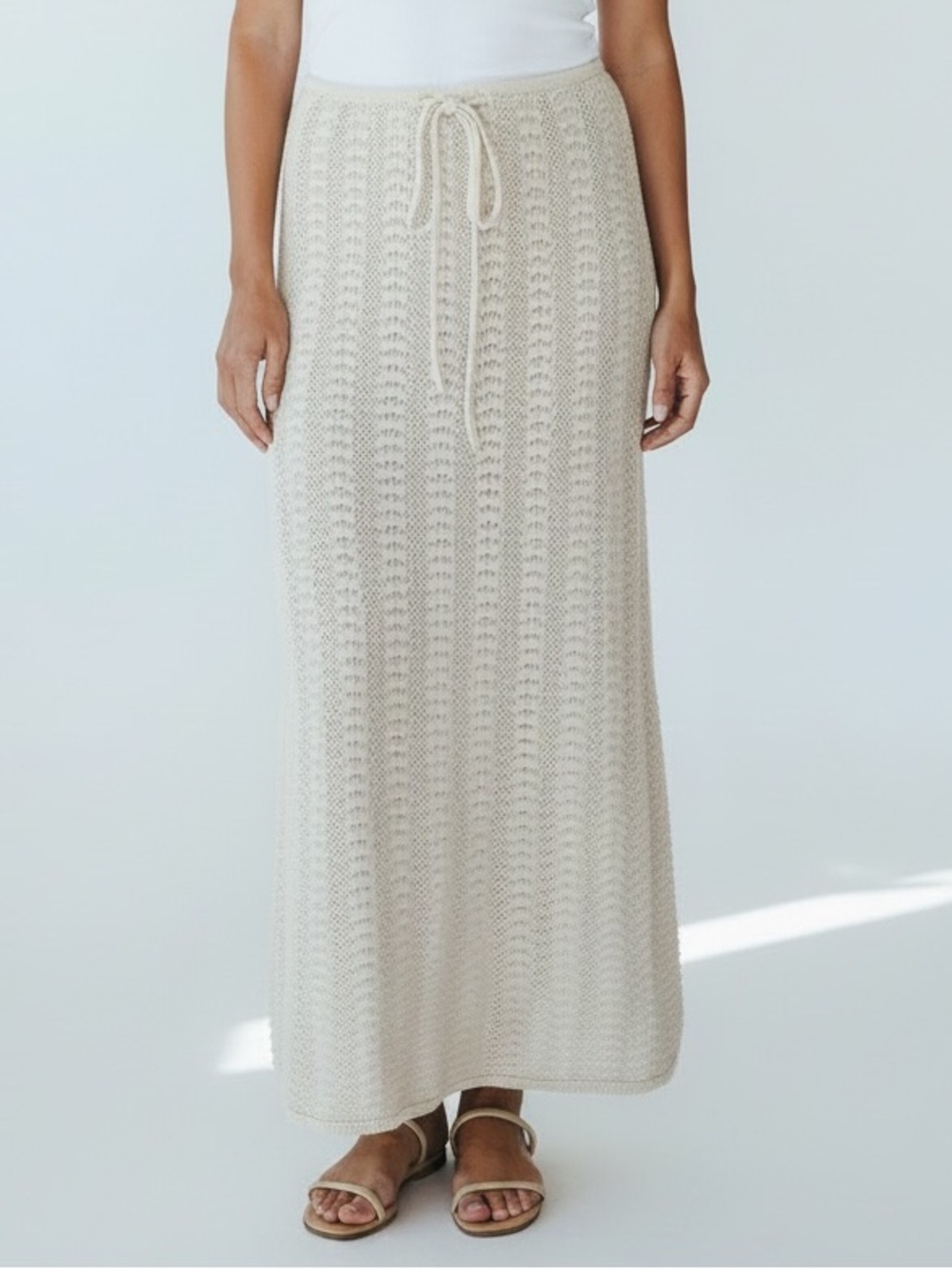The Drop Maxi Skirt Scalloped Cotton Drawstring Waist 36” Length